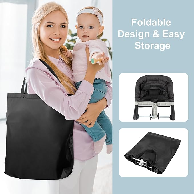 Hook On High Chair, Portable Foldable Clip On Baby Travel High Chair, Lightweight Feeding Seat with Storage Bag, BPA-Free Safety Harness for Home Restaurant (Brown)