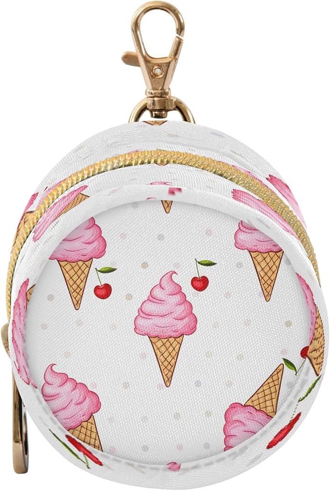 Pink Ice Cream Pacifier Holder Case with Clip Portable Small Travel Pacifier Pouch for Mom Bag Zipper Coin Purse Pendant