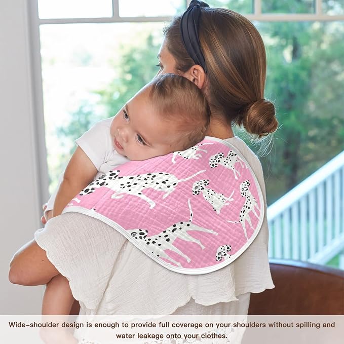 Dalmatian Dogs On Pink Muslin Burp Cloths for Baby 2 Pack 100% Cotton Baby Washcloths Bibs for Boy Girl