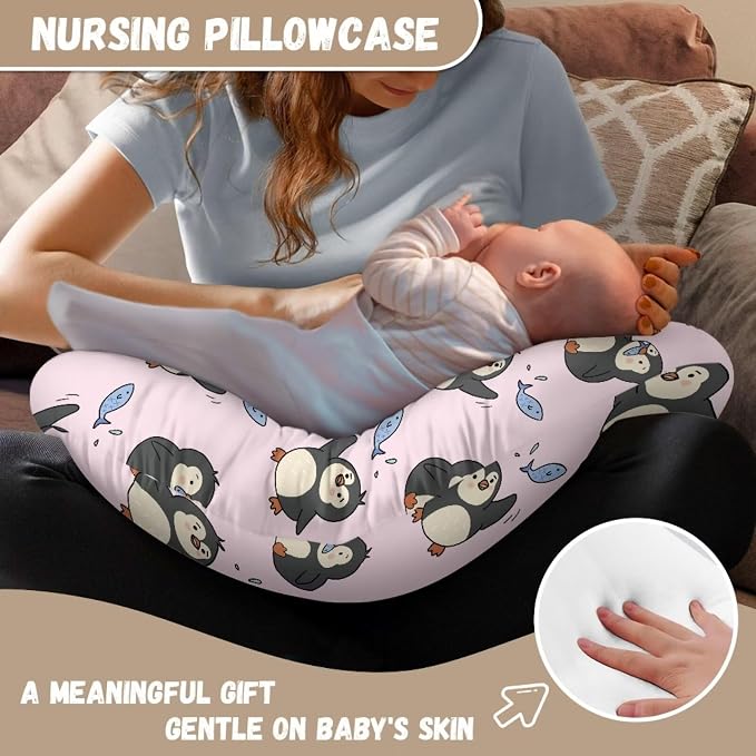 Music Penguin Nursing Pillow Cover Breastfeeding Pillow Covers for Breastfeeding Mom Hidden Zipper Design U-Shaped Pillow Covers Soft and Skin-Friendly