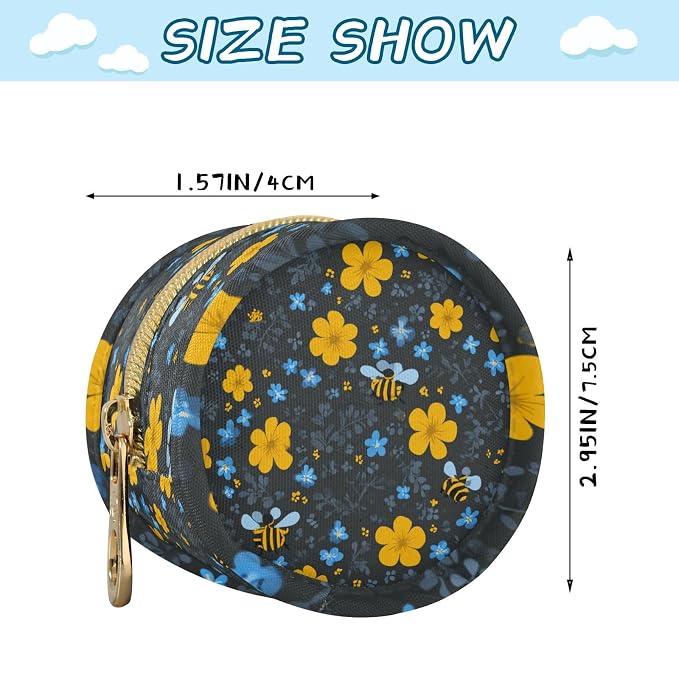 Pacifier Holder with Clip Pacifier Case for Diaper Bag Round Baby Pacifier Pouch Box Bag Portable Blue Floral Fragments and Bees
