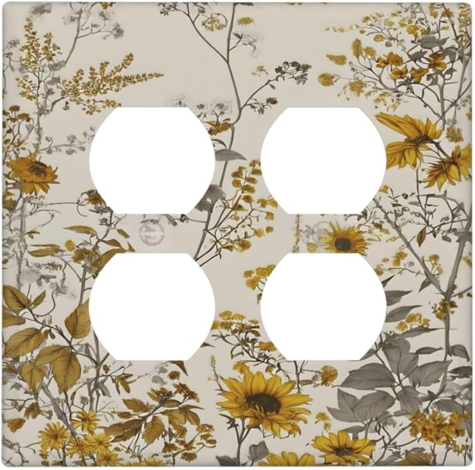 Boho Wildflowers Daisies Sunflowers Plant Floral Outlet Covers 2 Gang Double Duplex Decorative Light Switch Covers Electrical Wallplates Socket Faceplate for Bedroom Living Room Decor