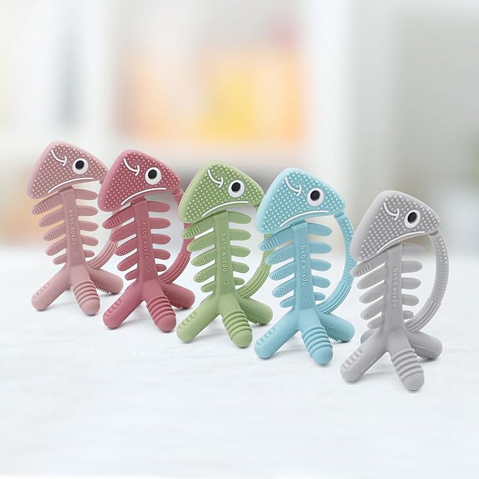 3 in 1 Infant Toys, Baby Teething Toys 3?? 6??2 Months, Teethers for Babies 0??????2 Months for Teething Relief, Baby Gift, Baby Teether Toys, Silicone Sensory Toys, USA Patent Pending, Fish (Gray)