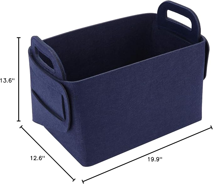 Storage Basket Felt Storage Bin Collapsible& Convenient Box Organizer with Carry Handles for Office Bedroom Closet Babies Nursery Toys Laundry (Navy Blue, 19.9inch（L）Ã?3.6inch（W）Ã?2.6inch（Hï¼?