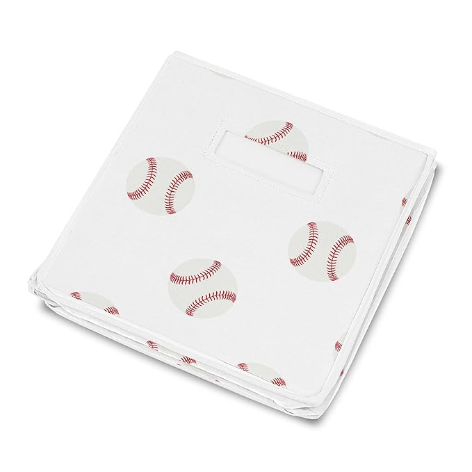 Sweet Jojo Designs Red and White Sports Boy Baby Nursery or Kids Room Small Fabric Toy Bin Storage Box Chest for Baseball Patch Collection