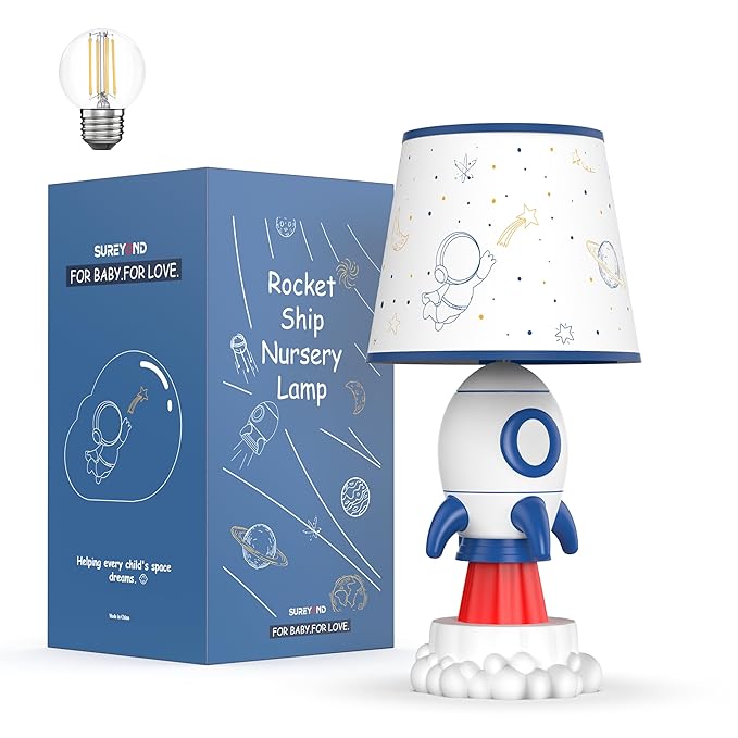 Rocket Lamp, Kids Space Decor with E26 Blub & Shade, White