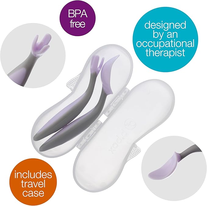 b.box Toddler Cutlery Set ??Patented FLORK Flower Fork & Easy-Grip Spoon with Travel Case. BPA-Free, Dishwasher Safe. Designed by Occupational Therapists. Ages 9M+ (Boysenberry)