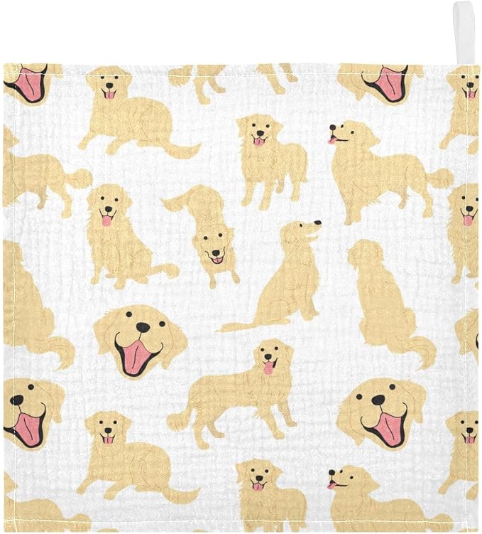 vvfelixl Baby Muslin Washcloths Golden Retriever Dog Baby Burp Cloths Cotton Baby Face Towel for Newborn Infants Boys Girls Soft and Absorbent 11.8 X 11.8 in, 3 Pack