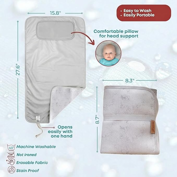 Hamur Home Portable Changing Pad ??Waterproof, Washable & Easy Wipe Clean, Foldable Travel Baby Changing Mat for Diaper Bag, Compact & Lightweight, Must-Have for Newborns (Solid Grey)