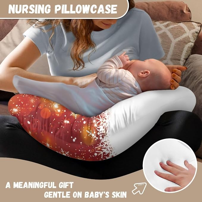 Snowman Baby Nursing Pillow Cover Soft Neutral Breastfeeding Christmas Pillow Slipcover for Bottle Feeding, Lightweight Decorative Custom Gifts for Toddler Infant