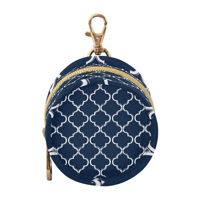 Pacifier Holder with Clip Pacifier Case for Diaper Bag Round Baby Pacifier Pouch Box Bag Portable Navy Blue Geometric Quatrefoil