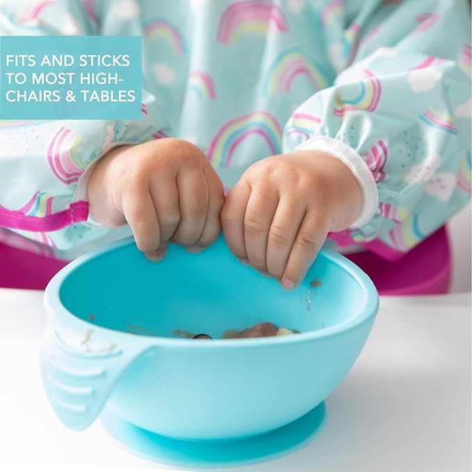 Bumkins Silicone Baby Feeding Set with Suction, Includes Spoon and Lid, Essential for Baby Led Weaning, Blue
