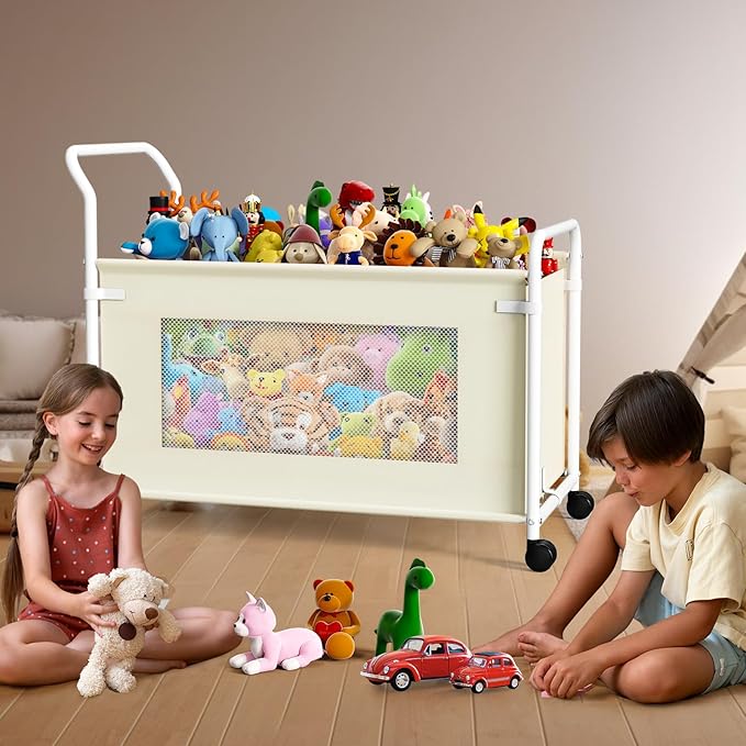 KEEGH Extra Large Toy Box for Kids with 360° Rotating Wheels, Heavy Duty Toy Chest for Boys and Girls, Toy Storage Organizer for Kids, Toy Bins for Living Room, Nursery, Bedroom (Beige)