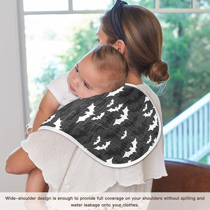 Muslin Burp Cloths for Baby Boys and Girls - 4-Pack Ultra Absorbent Halloween Bats Muslin Washcloths, Newborn Towel, Milk Spit Up Rags, Burp Cloth Bib for Unisex, 22 x 11 Inch