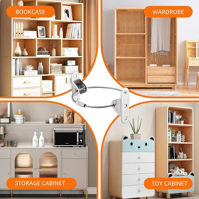 Kiddies Furniture Anchors Secure 400 Pound Furniture to Wall Prevent Falling, Cabinet lock baby proofing cabinets Anti Tip Earthquake Straps for Child Safety （10pack）