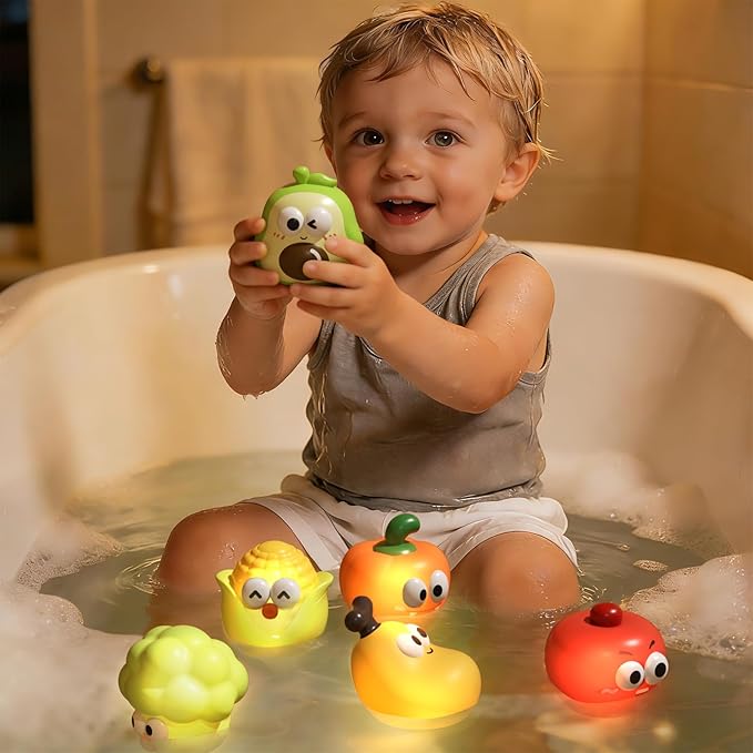Light Up Bath Toys for Toddlers 1-3, No Hole Water Activated Sensory Bathtub Toys for Baby 12-18 Months, Floating Pool Toy Gifts for Kids Boys Girls Ages 1-5, 6 Pack