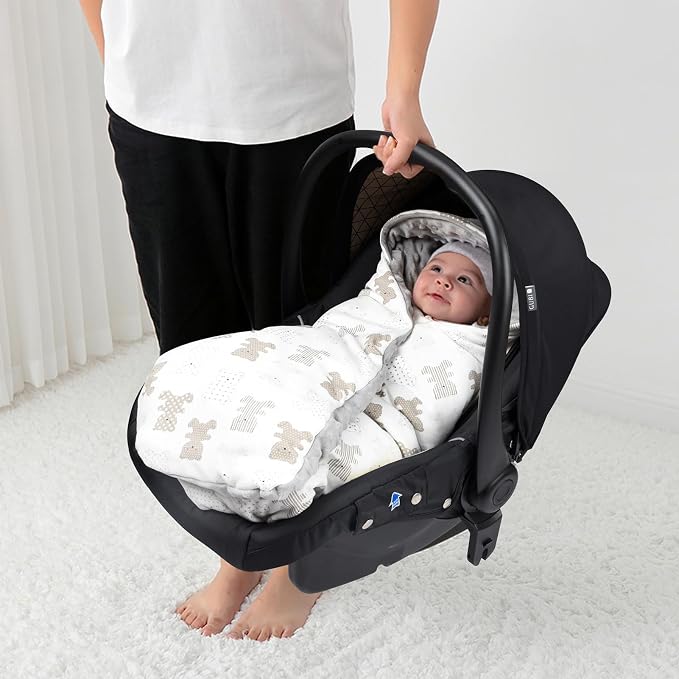 Bebamour Winter Car Seat Cover and Baby Swaddle Blanket - Newborn Wrap for Girls Boys, Warm Winter