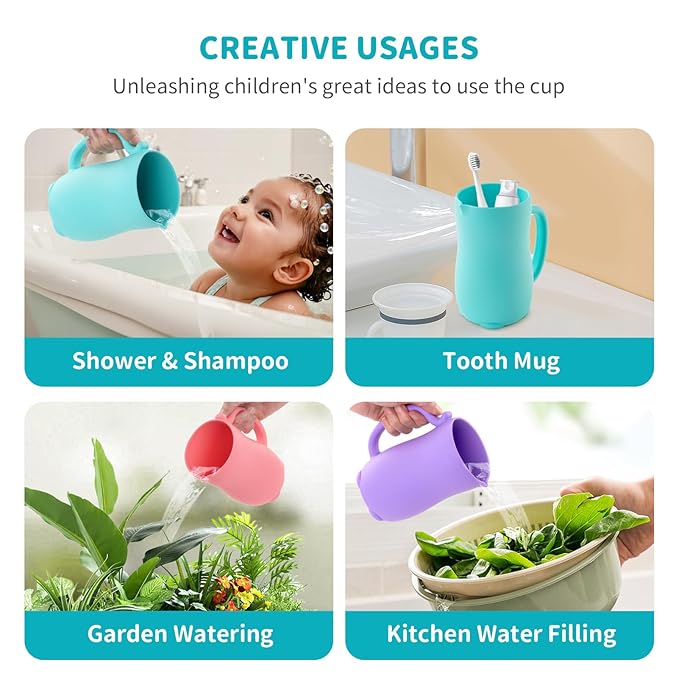 LOYATRO Baby Bath Rinse Cup Shower Shampoo Bowl Water Bath Bucket, Toddler Bath Toys Cup Water Containers Wash Essentials (Cat-Turquoise)