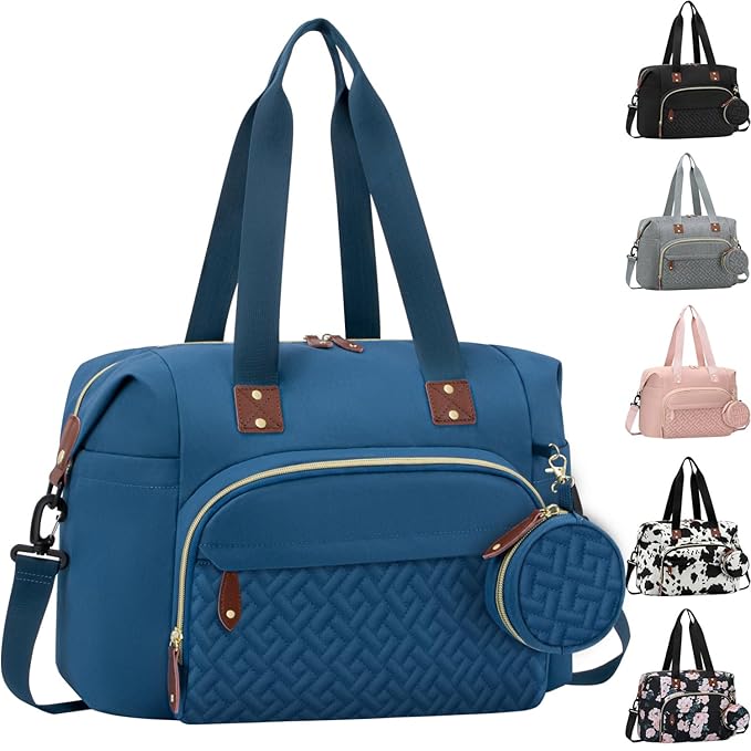 Tenot Diaper Bag Tote with Pacifier Case, Baby Bag for Women with Shoulder Straps, Travel Diaper Tote for for Mom and Dad Medium Size, Blue