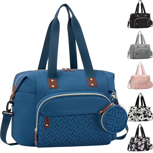 Tenot Diaper Bag Tote with Pacifier Case, Baby Bag for Women with Shoulder Straps, Travel Diaper Tote for for Mom and Dad Medium Size, Blue