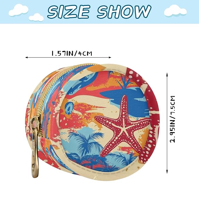Pacifier Holder with Clip Pacifier Case for Diaper Bag Round Baby Pacifier Pouch Box Bag Portable Bright Summer Beach Starfish and Palm Tree