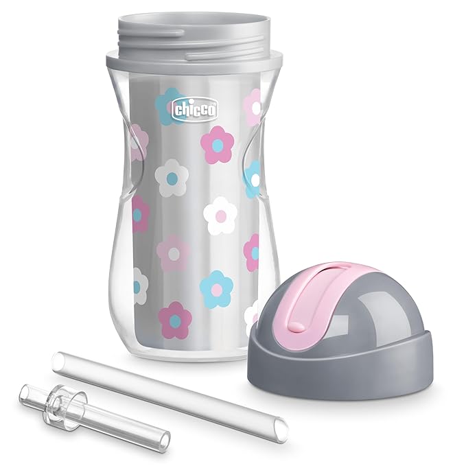 Chicco Insulated Straw Sippy Cup 12+ Months, 9oz Toddler Training Cup with Spill-Free Flip-Top Lid, BPA-Free 3-Pack, Multicolor