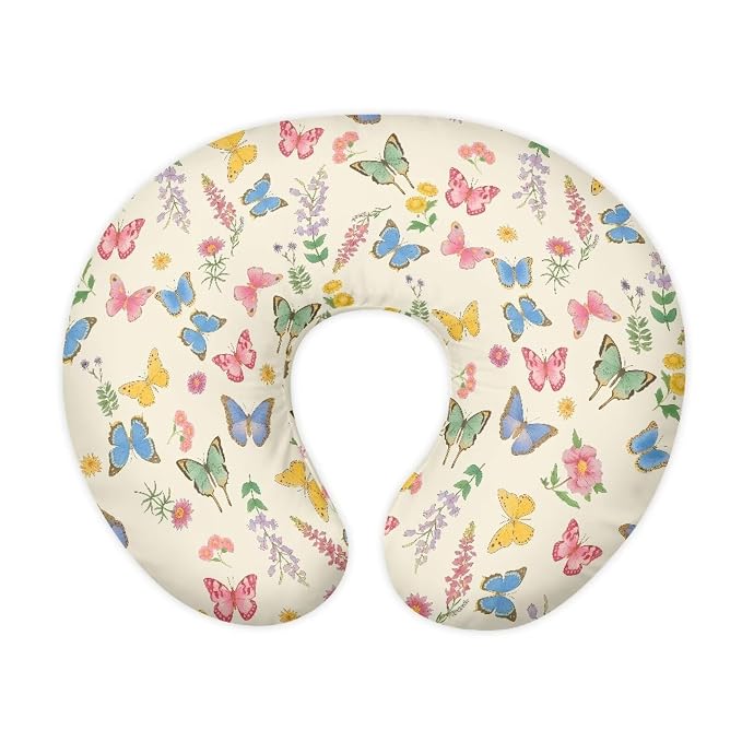 Colorful Butterfly Floral Breastfeeding Pillow Cover Newborn U-Shaped Breastfeeding Pillowcase Cushion Cover Stretchy Replaceable Pillow Cover Slipcover