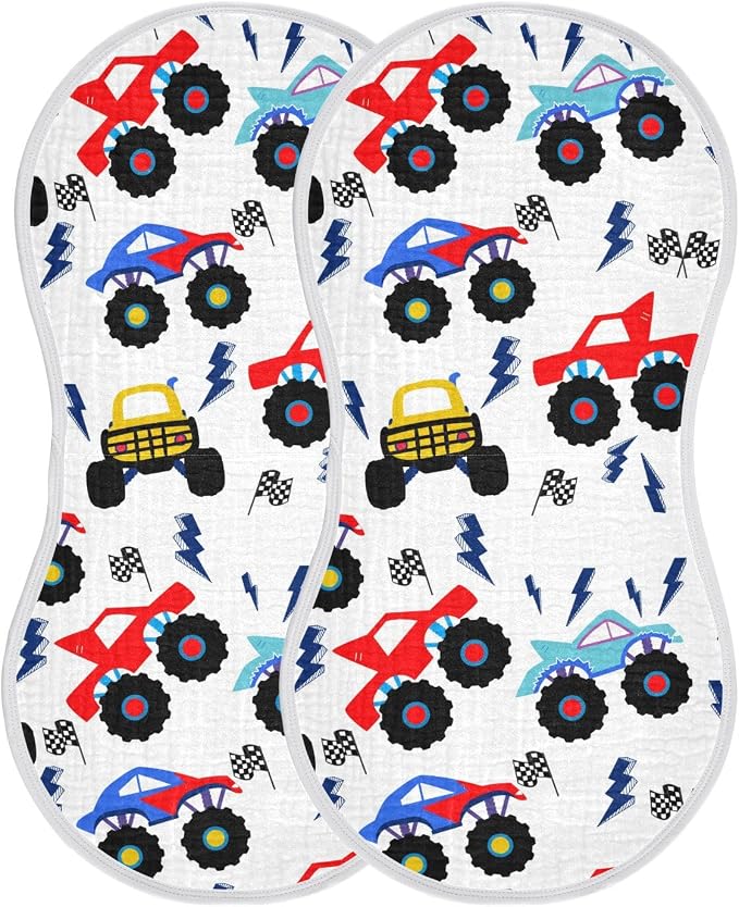 vvfelixl Baby Burp Cloths Monster Truck Cartoon Baby Newborn Cotton Burping Cloths Set Baby Washcloths 4 Pack