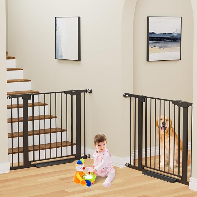 Cumbor 2 Pack 29.7-40.6" Baby Gate for Stairs, Mom's Choice Awards Winner-Auto Close Dog Gate for doorways, Pressure Mounted Pet Gates Indoor, Easy Walk Thru Wide Safety Child Gate for Dog, Black