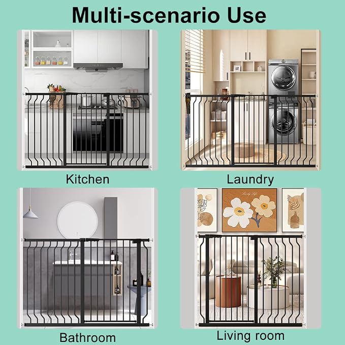 ALLAIBB Black 40.55" Extra Tall Wide 76.77-84.65" Baby Gate Pressure Mounted Walk Through Child Kids Safety Toddler Tension Pet Dog Gates with Extension for Doorways Kitchen