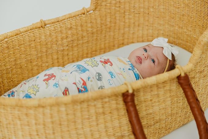 Copper Pearl Swaddle Blankets for Newborns | Soft Stretchy Receiving Blankets for Boys and Girls | Large 46 x 46 Inch Baby Blankets | Lightweight and Breathable Swaddles | Justice League