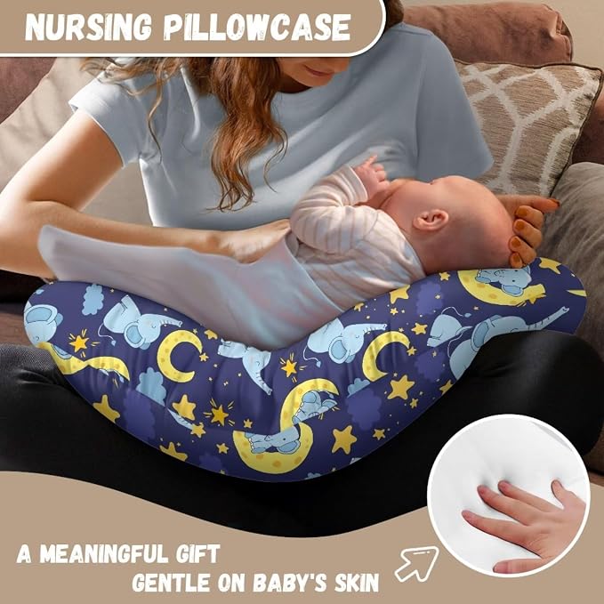 Elephant Moon Nursing Pillow Cover Slipcover, Breastfeeding Newborn Infant Feeding Cushion Cover Pillow Slipcovers for Breastfeeding Moms
