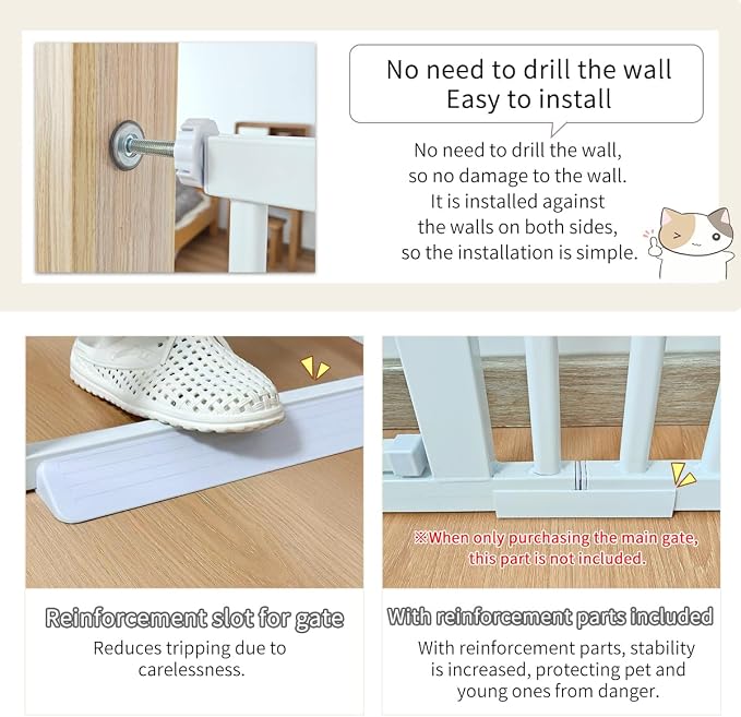 Lumizone Extra Tall Cat Gate 55.12" High Pressure Mounted 29.92"-59.44" Extra Wide 1.37" Gap No Drilling Auto-Close One-Handed Operation Tall Pet Gate for Dogs(White, 55.12" H x 29.92"-59.44" W)