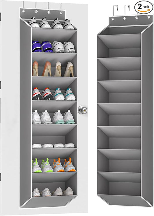 KYEVIS Over The Door Shoe Organizer Storage Fit 16-24 Pairs Hanging Shoe Rack Organiser for Closet Door, Deep Pocket Shoe Holder for Sneakers,Boots Storage(2 Pack Gray)