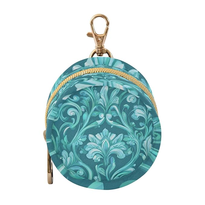 Pacifier Holder with Clip Pacifier Case for Diaper Bag Round Baby Pacifier Pouch Box Bag Portable Teal Floral Damask