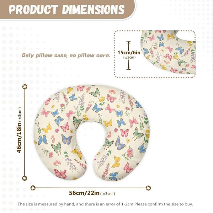 Colorful Butterfly Floral Breastfeeding Pillow Cover Newborn U-Shaped Breastfeeding Pillowcase Cushion Cover Stretchy Replaceable Pillow Cover Slipcover