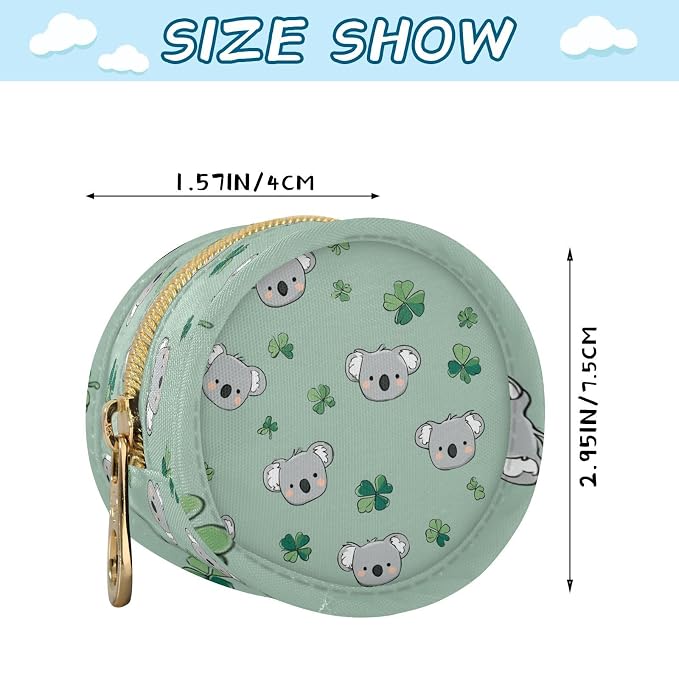 Pacifier Holder with Clip Pacifier Case for Diaper Bag Round Baby Pacifier Pouch Box Bag Portable Koala and Clover Green