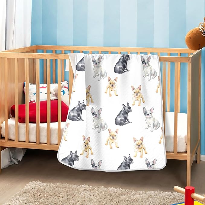 Ollabaky French Bulldog Dog Baby Blanket for Boys Girls Cotton Throw Blanket Swaddle Blanket for Crib Stroller Nursery Receiving Blanket Infant Toddler Unisex 30"x40"