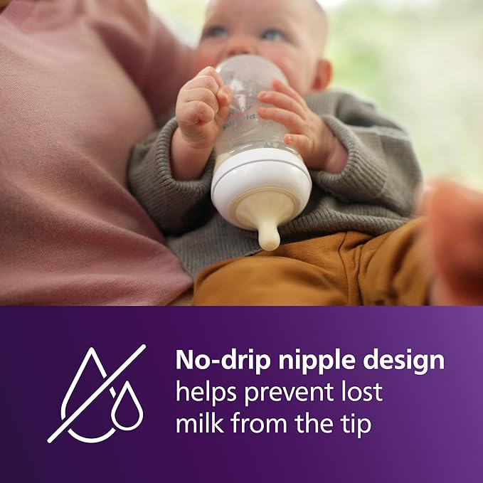 Philips Avent Natural Baby Bottles with Natural Response Nipples (Medium Flow, Flow 3), 9oz, 4-Pack, SCY903/04