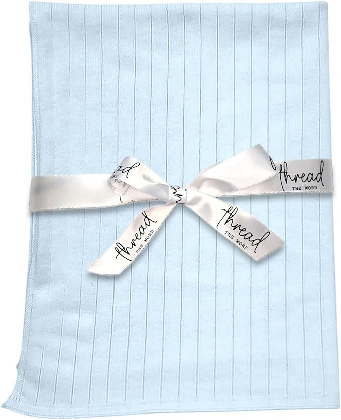The Ribbed Blanket - 100% Organic Cotton Baby Blanket, American Made, 30x40in - Bassinet, Crib, Stroller - Gift Registry Baby Shower for Newborns and Kids (Baby Blue)