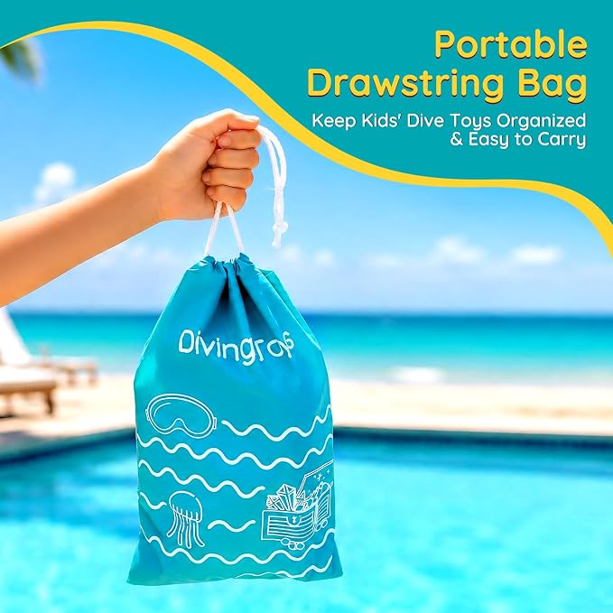 20Pcs Summer Pool Diving Swimming Toys for Kids Ages 3-12, Fun Swim Games Sinking Set, Underwater Dive Gifts with Storage Bag Include Torpedo Gems Shark Rings Sea Animals for Boys Girls Toddlers