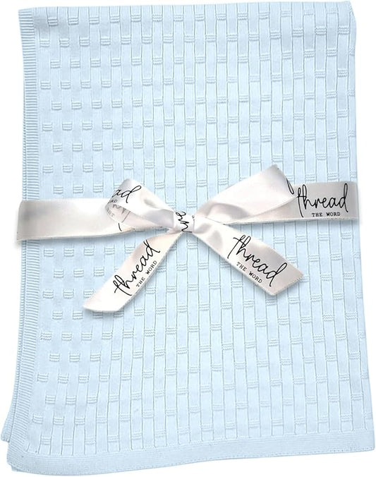 The Lattice Blanket - 100% Organic Cotton Baby Blanket, American Made, 30x40in - Bassinet, Crib, Stroller - Gift Registry Baby Shower for Newborns and Kids (Baby Blue)