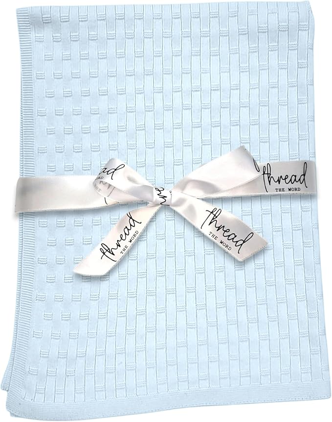 The Lattice Blanket - 100% Organic Cotton Baby Blanket, American Made, 30x40in - Bassinet, Crib, Stroller - Gift Registry Baby Shower for Newborns and Kids (Baby Blue)