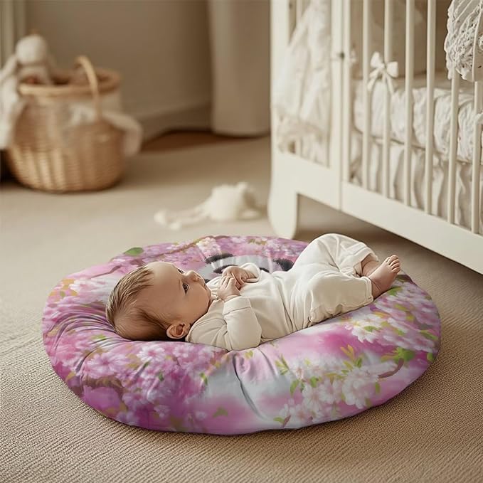 Cherry Blossom Panda Nursing Pillow Cover Breastfeeding Pillow Slipcover for Baby Boys & Girls Nursing Pillow Case for Newborn Soft Fabric Fits Snug On Infant Pillow Not Included