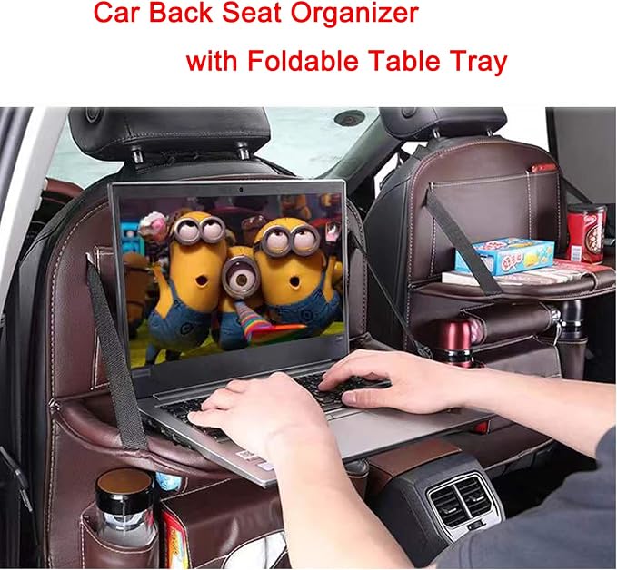 Backseat Car Organizer, Car Back Seat Organizers and Storage with Tablet Holder Kick Mats Back Seat Protectors for Kids with Foldable Tablet Tray Travel Accessories