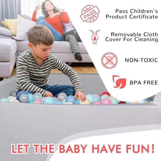 Foam Ball Pit for Kid, Kids Soft Ball Pit,Kiddie Balls PoolIdeal Gift Toys for Children, Rectangle, 40 Inch
