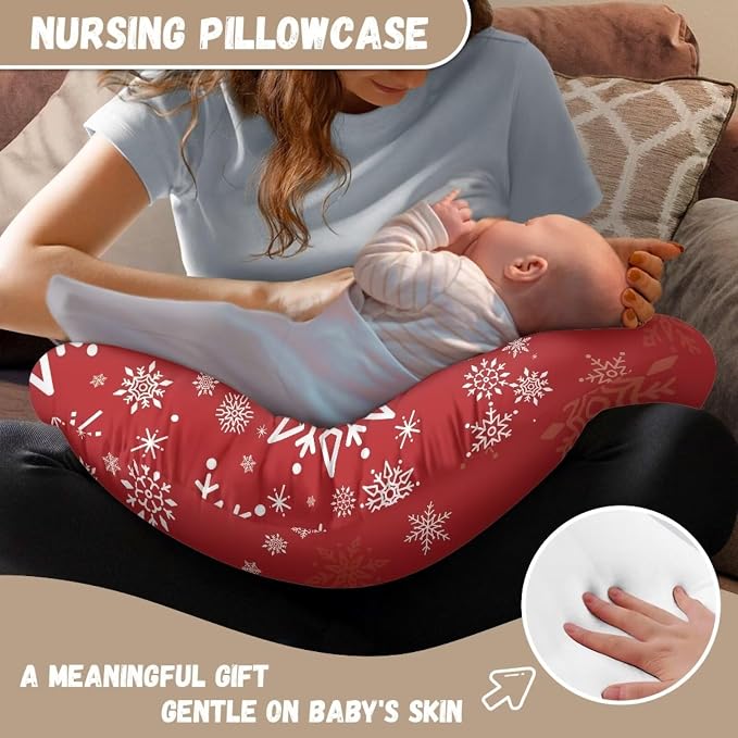 Christmas Snowmen Snowflake Red Nursing Pillow Case for Newborn Foldable Stain Resistant Feeding Pillow Case Fitted Bottle and Breastfeeding Support Pillows for Christmas Decor
