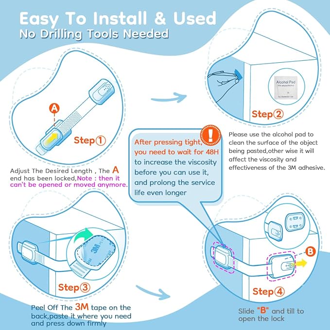 16-Pack Cabinet Locks Baby Proofing - Syican Child Proof Drawer Locks, Multi-Purpose for Drawers, Fridge, Toilet Seat, Trash Can, Ideal Stocking Stuffers, White