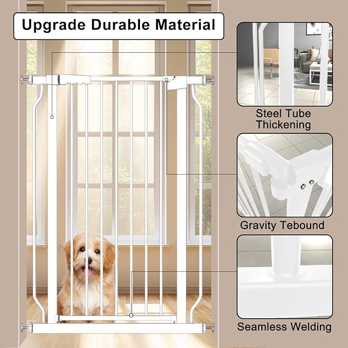 Extra Tall 40.55" Gate, 57.48"-73.62" Extra Tall and Wide Dog Gate,Extra Wide Baby Gates Pressure Mounted Walk Through for Doorways,Stairs, Kitchen White