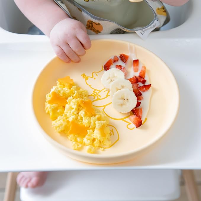 Bumkins Disney Baby and Toddler Plate and Spoon Set, Silicone Dish for Babies and Kids, Baby Led Weaning, Children Feeding Supplies, Microwave Safe, Platinum Silicone, Ages 6 Months, Winnie the Pooh
